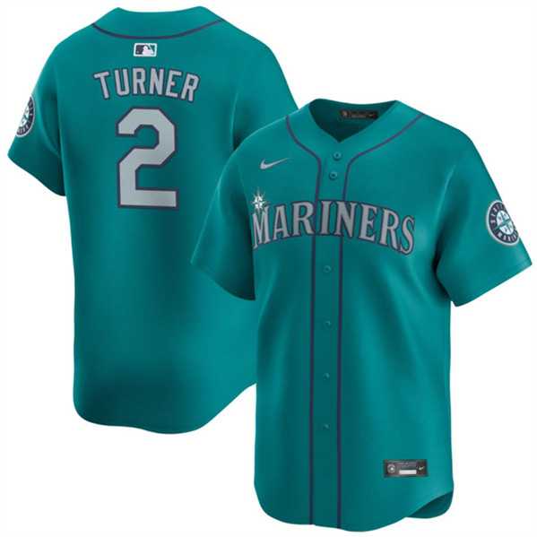 Mens Seattle Mariners #2 Justin Turner Aqua Alternate Limited Stitched jersey Dzhi